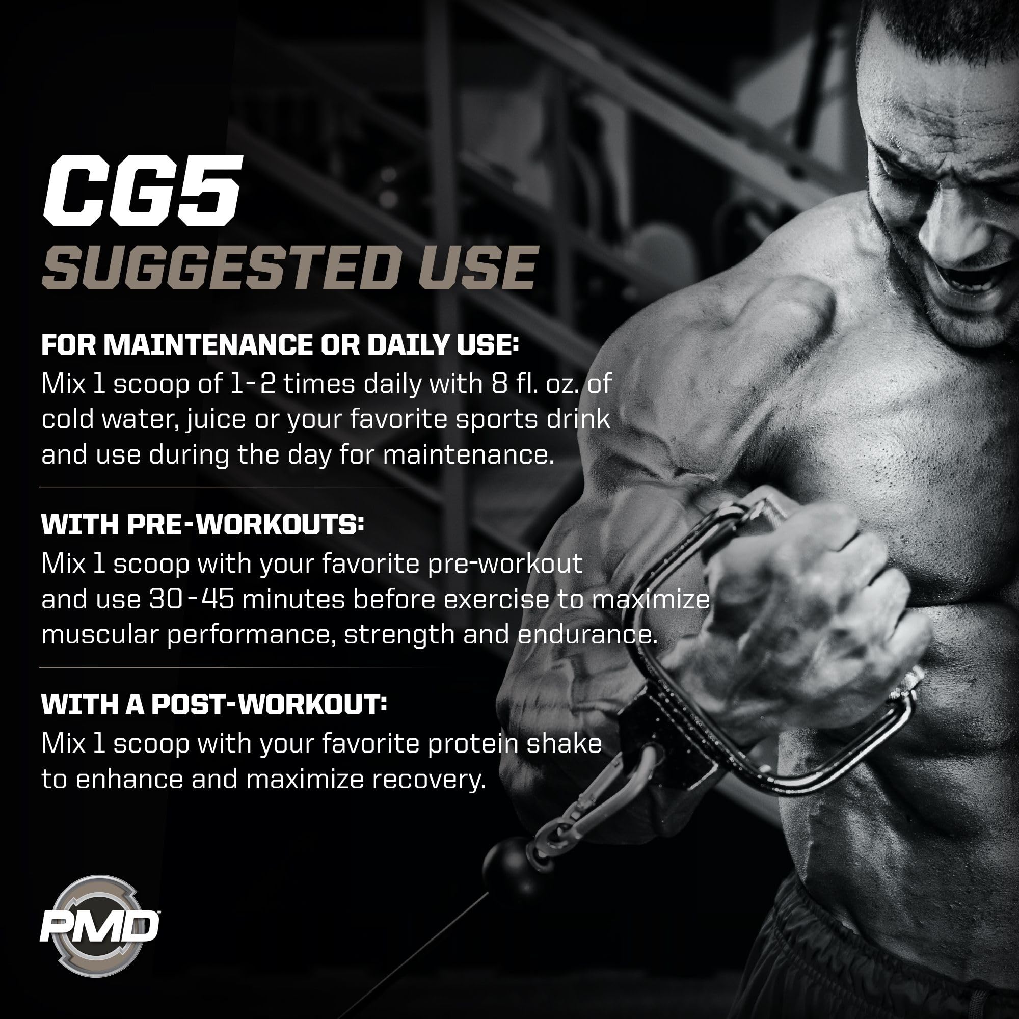 PMD Sports CG5 Premium Creatine & L Glutamine Powder, Power Recovery, Build Lean Muscle, Increase Workout Performance, Maximum Strength Pre Workout & Post Workout, Unflavored, 60 Servings