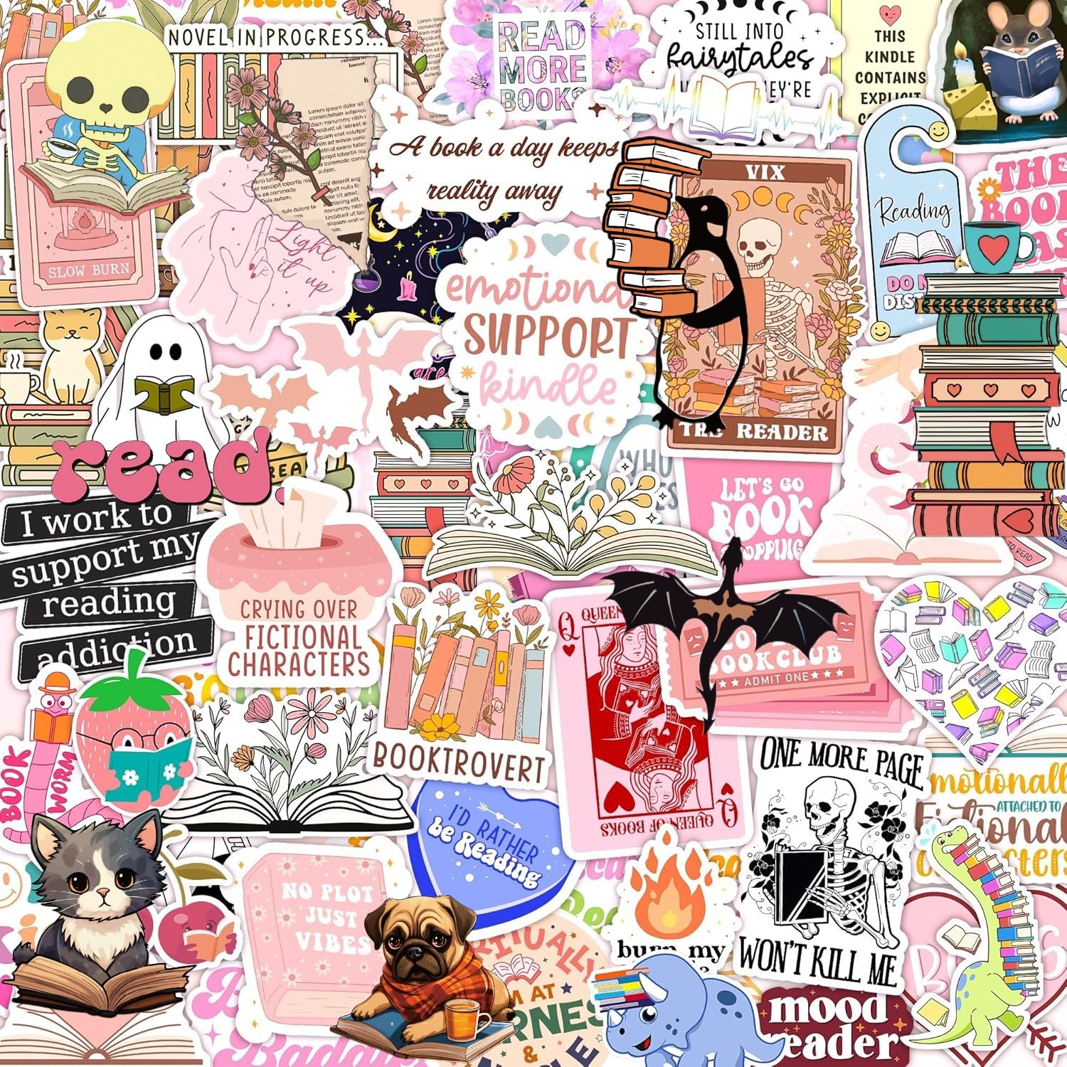 125 PCS Book Stickers for Kindle, Bookish Sticker Pack for IPAD, Laptop, Ebook Readers Cute Booktok Vinyl Decals Water Bottle Girls Holographic Waterproof Funny Kindle Stickers