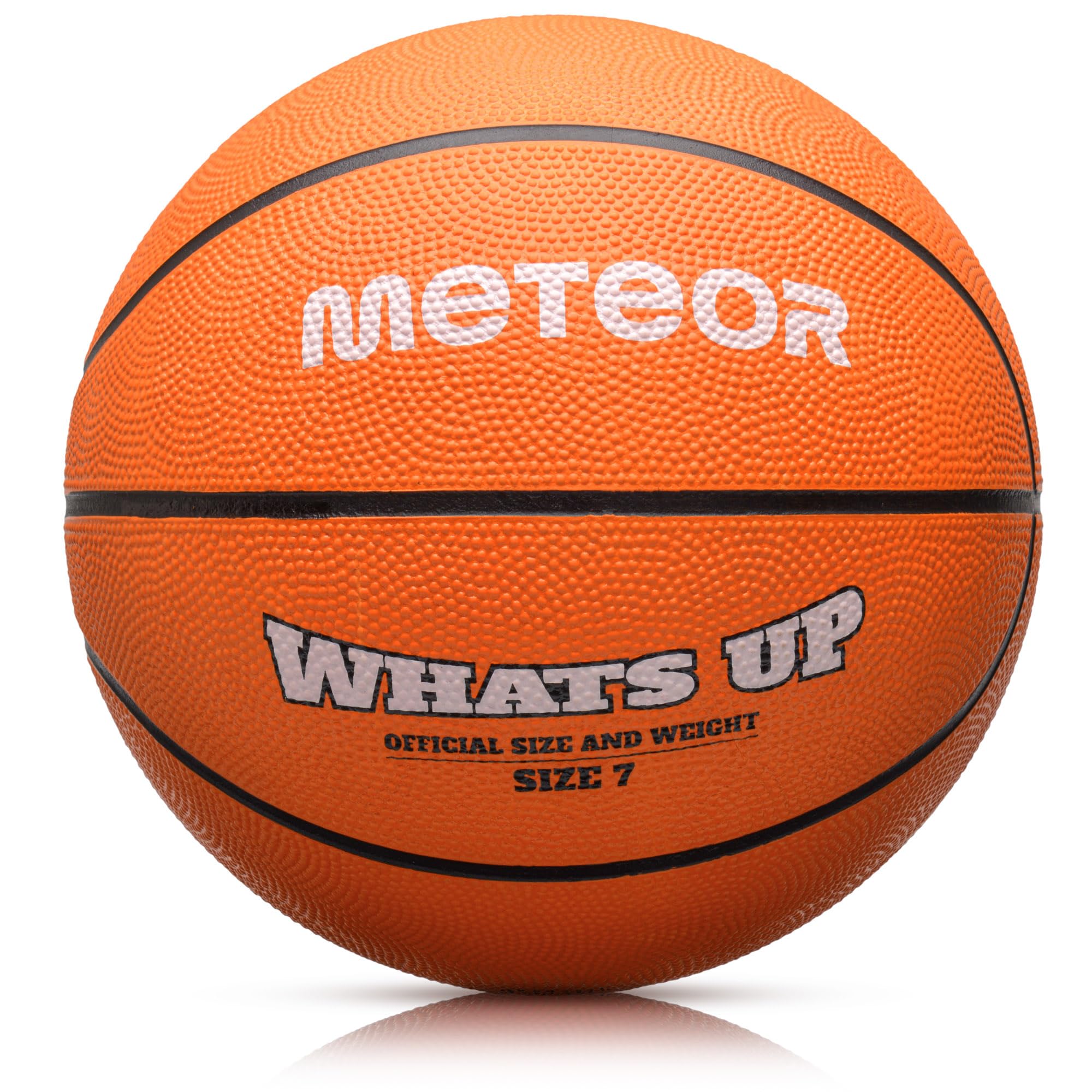 meteor - What's Up Kids' Mini Basketball – Durable Rubber Surface for Outdoor & Indoor Play – Mini Ball Deep Grooves for Better Grip - Abrasion Resistant, Non-slip Surface - Size 7 - Orange