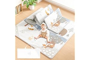 Fodoss 47x47 inch Play Mat, 0.4 in Thick Waterproof Playmat for Baby and Toddler, Foldable Reversable Small Mat for Playpen, 