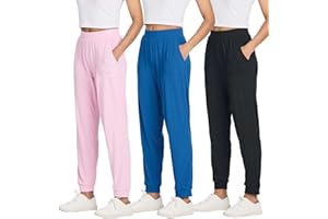 Real Essentials 3 Pack: Women's Ribbed Lounge Jogger Cuffed Yoga SweatpantsPockets (Available in Plus)