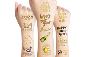 MEOISDABEST 96 PCS HYE 2026 Happy New Years Eve Pre-cut Temporary Tattoos Sticker Birthday Party Decorations Supplies Favors Gift Boy Girl Countdown Cute Fake School Reward Themed Christmas Holiday