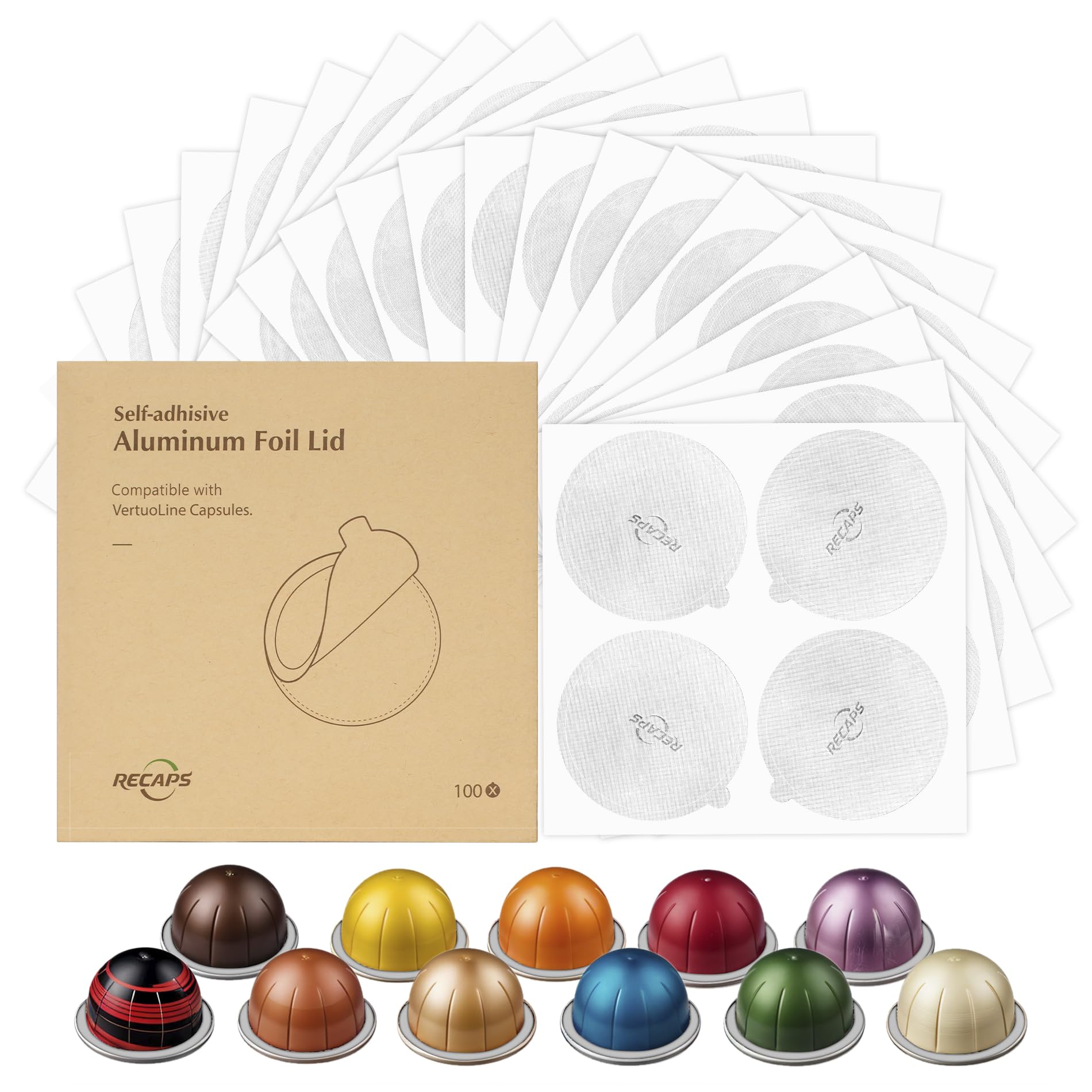 Aluminum Foli Lids for Reusable Capsules, Coffee Foil Seals, Coffee Pod Foli Lids Compatible with Nespresso Vertuo Pods (100)
