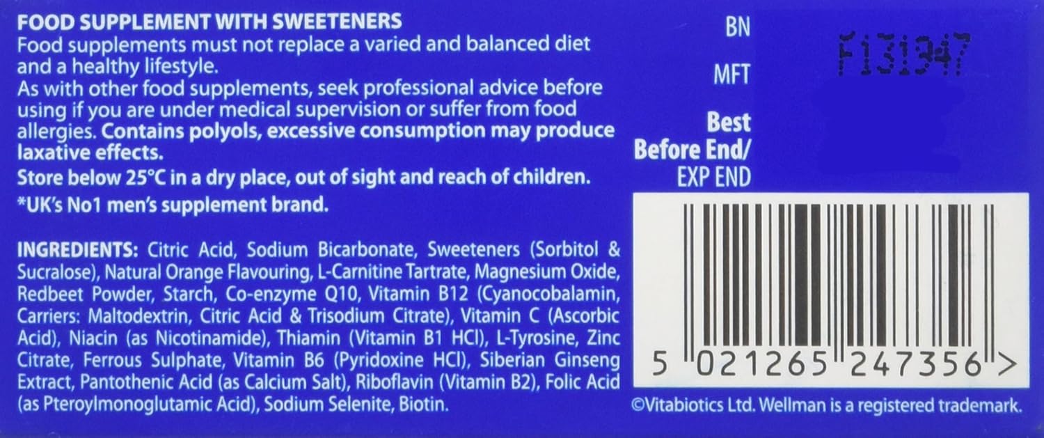 Wellman Energy Orange - 10 Dissolving, Multivitamins Effervescent Tablets for Man Natural Orange Flavour, by Vitabiotics - Image 4