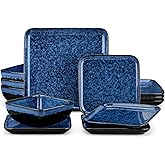 vancasso Stern Blue Dinner Set Square Reactive Glaze Tableware 12 Pieces Kitchen Dinnerware Stoneware Crockery Set with Dinner Plate, Dessert Plate, Bowl Service for 4