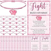 Huquary Breast Cancer Awareness Bracelets Gifts Bulk for Women Adjustable Pink Braided Bracelets with Inspirational Cards for Breast Cancer Survivors Party Favors Fundraiser