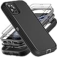 YKHJKLEC for iPhone 11 Pro Max Case, Military Grade 3 in 1 Heavy Duty Shockproof/Drop Proof/Dust Proof Case with 2Pcs Tempered Glass Screen Protector (Black/Grey)