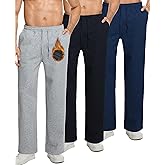 Veldtholos 3 Pack Men's Fleece Lined Sweatpants with Pocket Cotton Sweatpants Winter Warm Athletic Joggers Open Bottom Pants