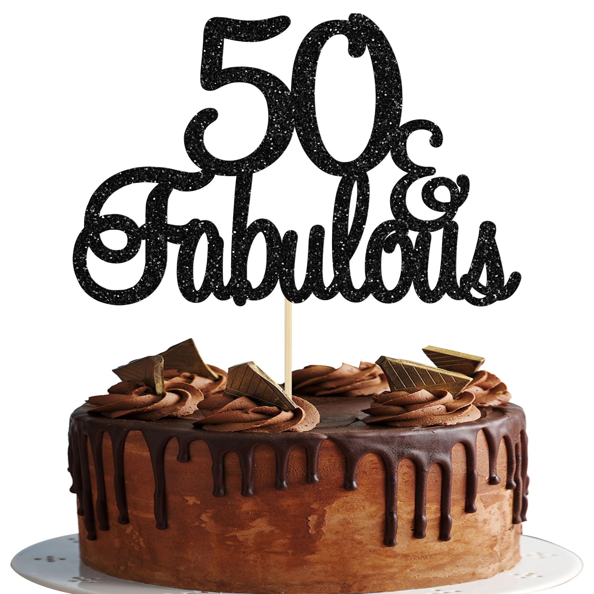 Gyufise 3Pcs 50 & Fabulous Cake Toppers Black 50 Birthday Anniversary Cake Toppers for 50 Birthday Anniversary Party Decorations Happy 50th Birthday Cake Decorations Supplies
