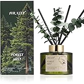 Airkeep Reed Diffuser Set with 6.76 fl oz Forest Mist Scent Essential Oils and 3 Leaves &amp; 8 Diffuser Sticks,Bathroom Shelf Decor &amp; Air Freshener, House Bedroom Office Decor &amp; Gifts