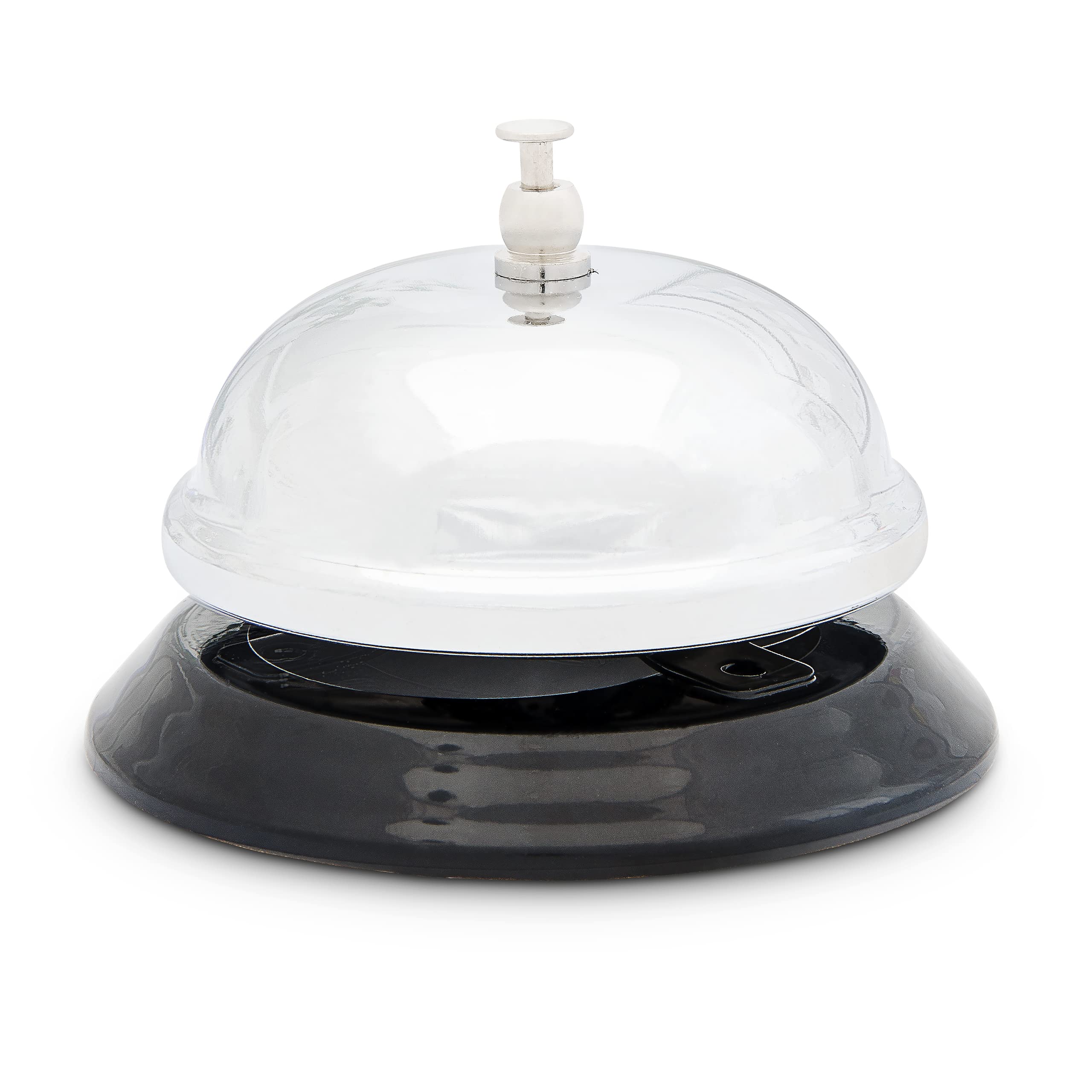 Relaxdays Reception Bell, Tabletop, Hotel Desks & Bars, Clear Sound, Chrome Metal,HxDiam. 6 x 8.5 cm, Silver