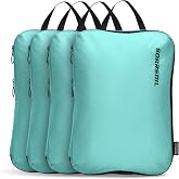 SOARSAIL 4 Pack Ultralight Compression Packing Cubes for Travel, Cyan | 100D Composite Nylon, Translucent Design, Water Repellent and Tear-resistant, Odor and Dust Protection, Compression Reliable