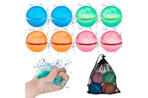 KIKAPABI Water Balloons Reusable Quick Fill Self-Sealing, 8PCS Silicone Water Balls Water Toys for Kids Ages 3-12 Years Old, Refillable Splash Outdoor Summer Fun, Water Activities for Pool, Backyard