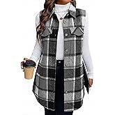 Mina Self 2025 Women's Flannel Plaid Vest Jackets- Fully-Lined Sleeveless Warm Long Casual Fashion Outerwear with Pockets