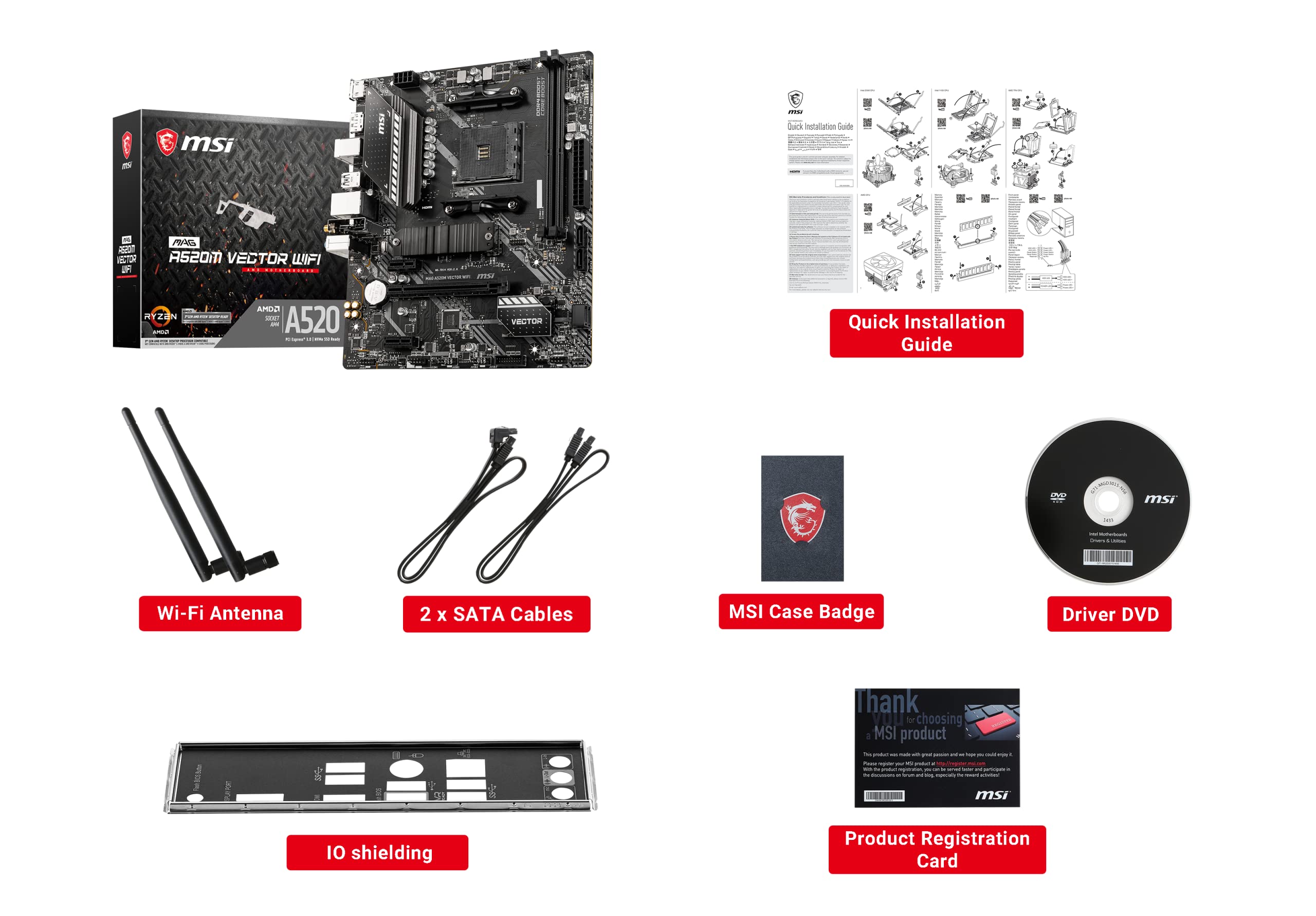 Msi Mag A520M Vector Wifi Gaming Motherboard (Amd Ryzen 3000 3Rd Generation Ryzen Am4, Ddr4, M.2, Usb 3.2 Generation 1, Wi-Fi, Dp/Hdmi, Micro Atx) - View 6