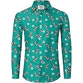 Arvilhill Mens Christmas Button Shirts Cotton Soft Charm Holiday Print Shirt (S-3XL)