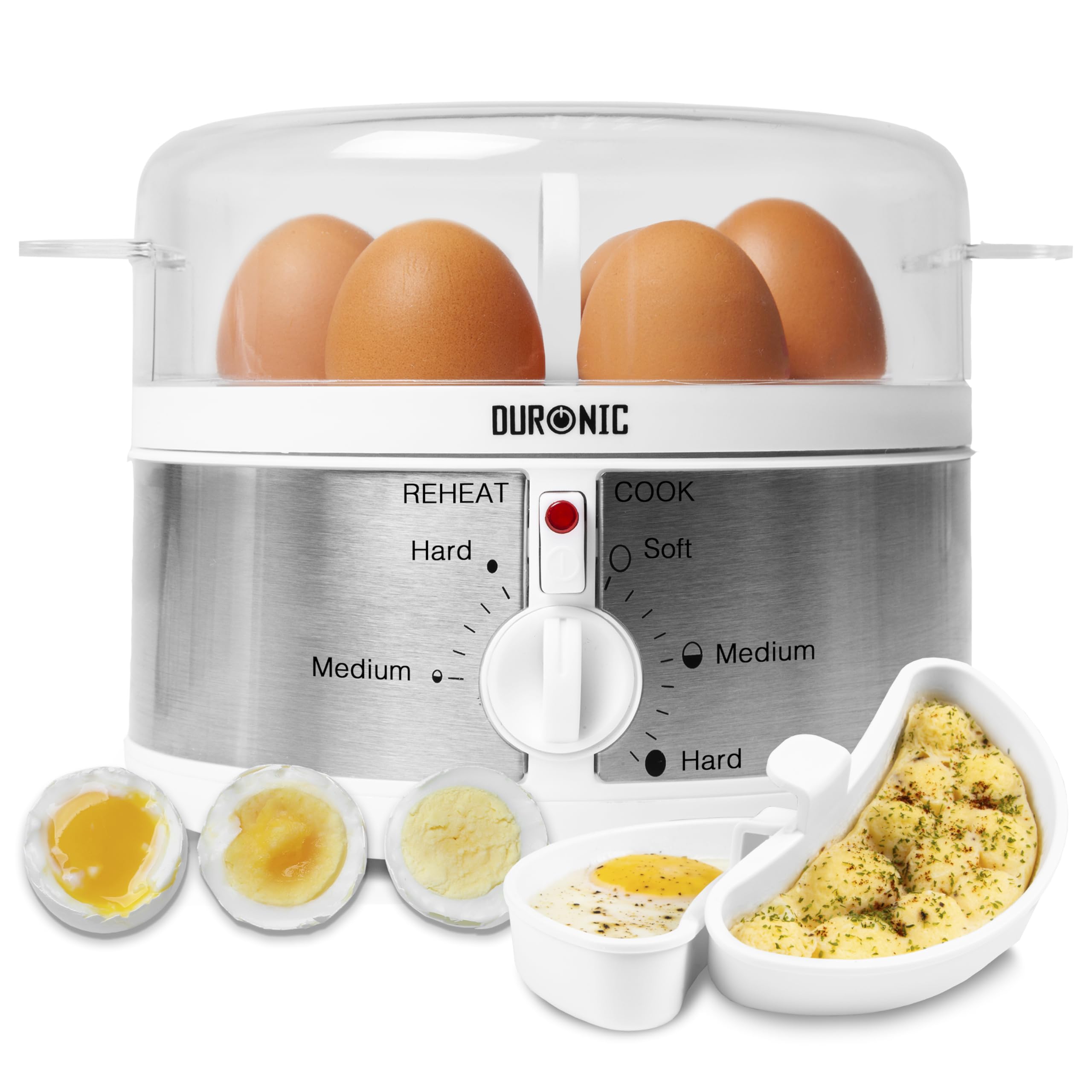 Duronic Electric Egg Boiler EB35 WE Steamer for Eggs 350W Automatic Egg Boiler Electronic Omelette Maker Poacher for 7 Soft, Medium & Hard Boiled Eggs
