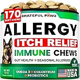 Dog Allergy Chews - Dog Allergy Relief - 170 Treats for Itchy Skin Relief | Probiotics and Colostrum to Support Seasonal Allergy and Healthy Immune System, Natural Anti-Itch Soft Treats, Made in USA