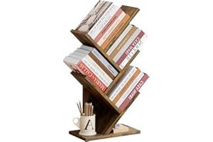 Hoctieon 4 Tier Tree Bookshelf, 4 Shelf Bookcase, Modern Book Storage, Free Standing Tree Bookcase, Utility Organizer Shelves for Home Office, Living Room, Bedroom, Rustic Brown