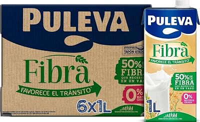 - Leche Puleva con Fibra de Achicoria y Avena, Bebida Láctea, Favorece el Tránsito Intestinal y Digestión, Calcio y Vitaminas, 50% Fibra Diaria por Vaso, Pack 6 x 1 Litro