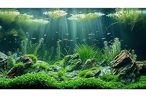 Riivvdise Aquarium Background Underwater Grass Leaves with Stone Aquarium Backdrop Vivid and Fresh Green Aquatic Plant Stone River Bed and Lake Fish Tank Background Decor Vinyl 48x24in