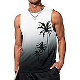 Gosuif Mens Graphic Tank Tops Sleeveless Muscle Shirts Beach Hawaiian Coconut Tree Patriotic Tank Tops