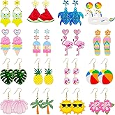 Loetere 16 Pairs Acrylic Beach Summer Earrings Ocean Teardrop Hawaiian Tropical Dangle Earrings Bulk Gift for Women Jewelry
