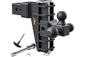 GWTAUTO Adjustable Trailer Hitch, Tri-Ball (1-7/8" x 2" x 2-5/16") Drop Hitch, Fits 2.5-Inch Receiver, 6 Inch Drop Hitch, 18500 LBS GTW-Class 3 Tow Hitch for Heavy Duty Truck, Black, Solid Ball Mount