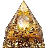 Orgone Pyramid Flower of Life Orgonite Money Healing Crystals Pyramid for Positive Energy with Tiger's Eye Stones and Luck White Crystal That Promotes Wealth, Prosperity and attracts Success