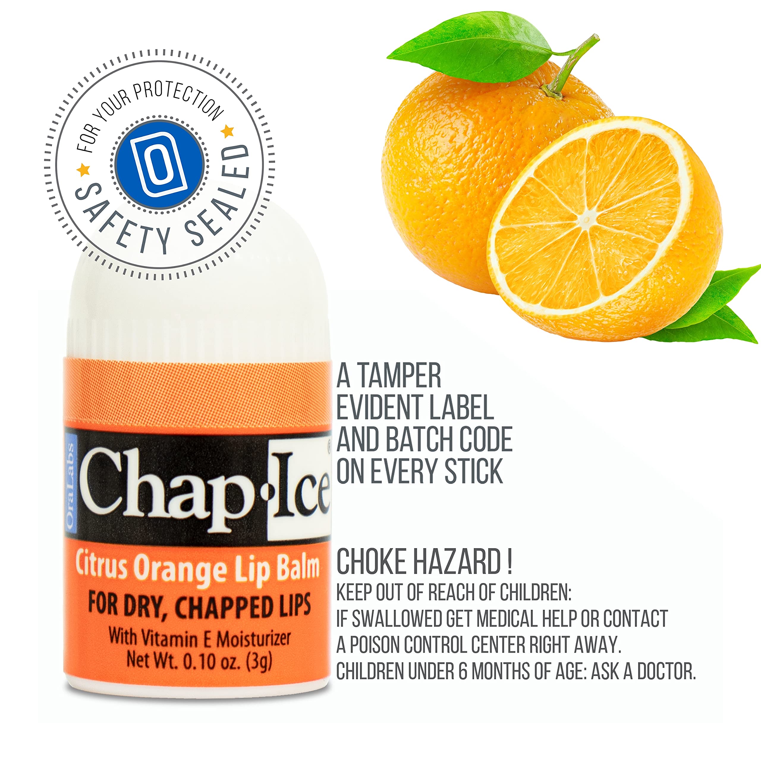 Chap-Ice 12-Count Mini Citrus Orange Lip Balms Fortified with Vitamin E for Dry, Cracked Lips | Made in USA
