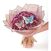 Fiestivo Glitter Roses Bouquet, 24 Roses DIY Fake Flowers Bouquet, Everlasting Shiny Artificial Rose Bouquet, Valentine's Day, Anniversary, Engagement, Wedding, Pink