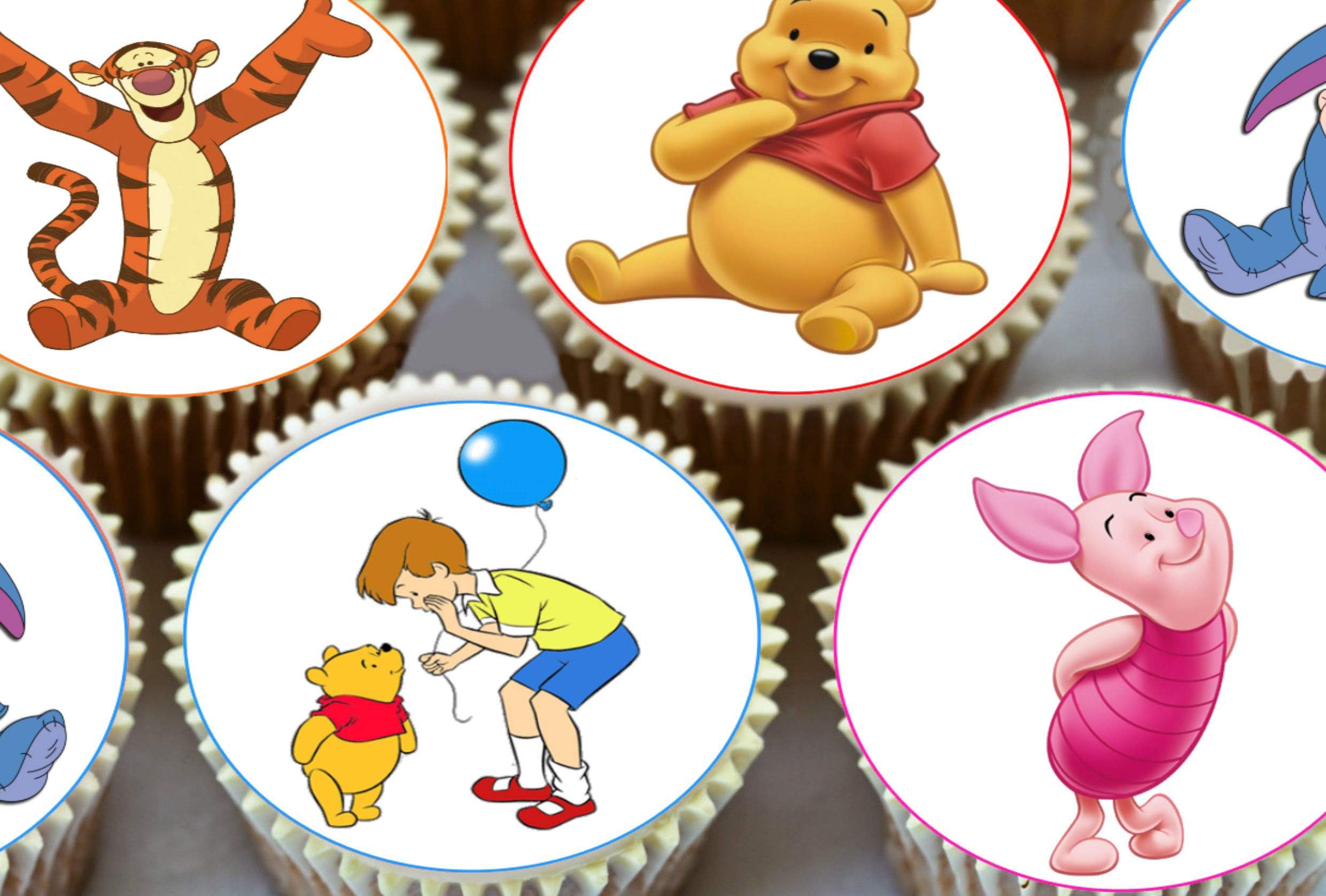 24 Fondant Icing Winnie The Pooh Pre-Cut Round Edible Cup Cake Topper Decorations