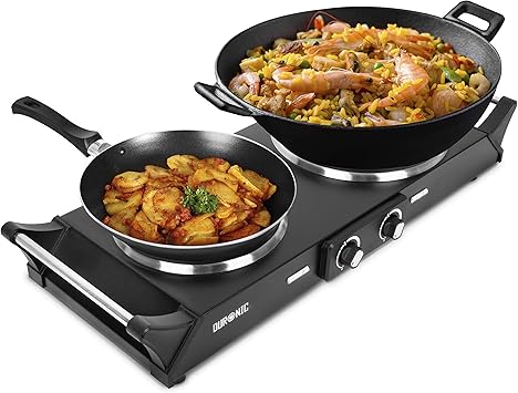 Fornello Elettrico Da Campeggio - 2 Piastre Indipendenti 15 E 18 Cm, Termostato Regolabile, 1000W E 1500W