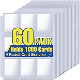 ZENOWICK 1080 Pockets Card Sleeves Binder Sheets | 9 Pocket Card Sleeves for 3 Ring Binder, Trading Cards Sleeves Fit for Baseball, Football, Game, Business Cards(60 Pages)