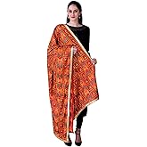 SWI WITH LABEL Women's Phulkari Dupattas Fashion Scarf Hand Embroidered in Amritsar, Punjabi Fulkari Design, Size 2.25 m, Orange