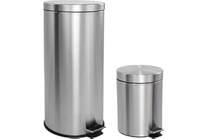 happimess HPM1000A Oscar 8-Gallon Step-Open Trash Can with Free Mini Trash Can, Modern, Fingerprint Proof for Home, Kitchen, Office, Large:7.9 Gallon Small:1.3 Gallon, Stainless Steel