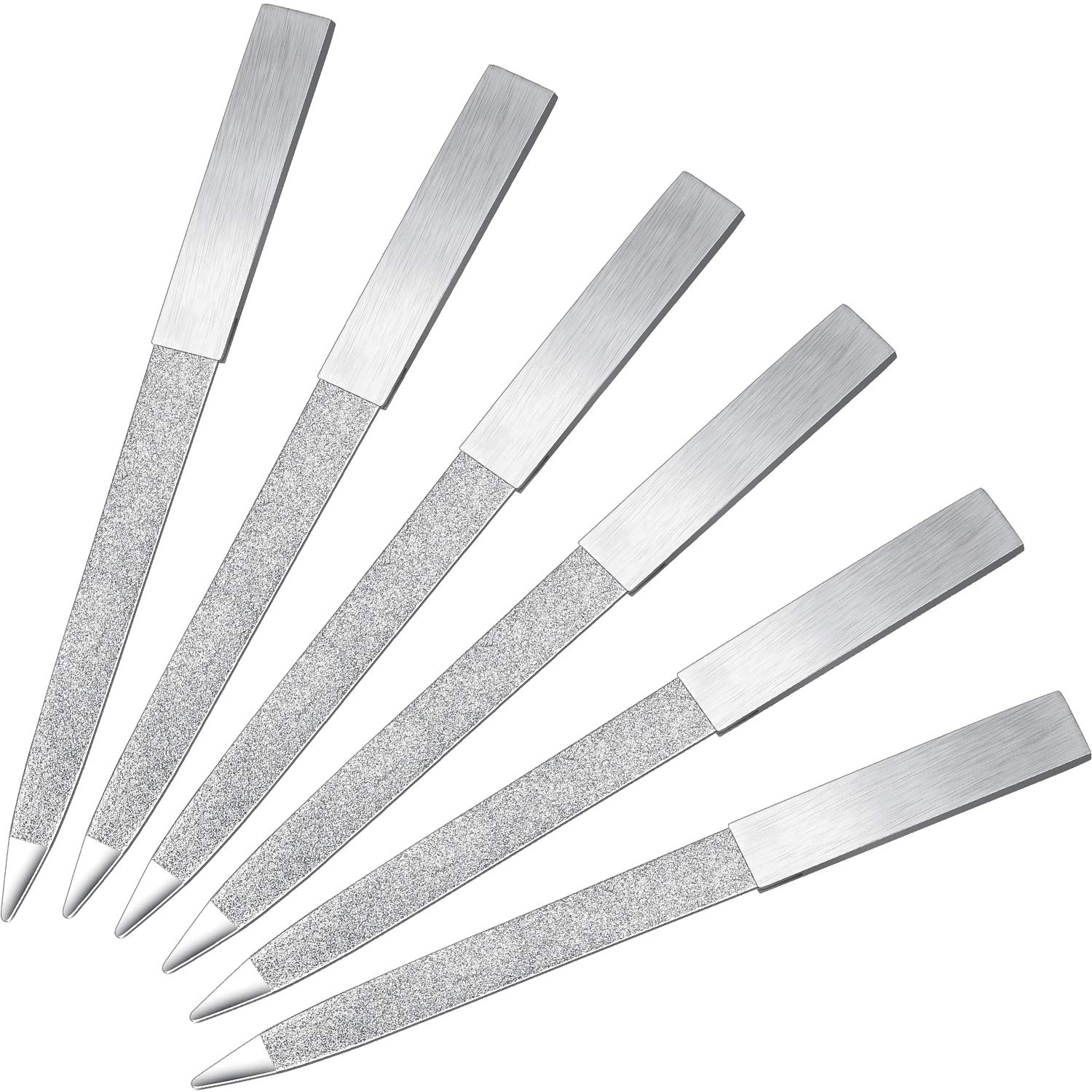 Mudder 6 Pieces Diamond Nail File Stainless Steel Double Side Nail File Metal Buffer Women Men Fingernails Toenails Manicure for Salon and Home, Silver(5 Inch)