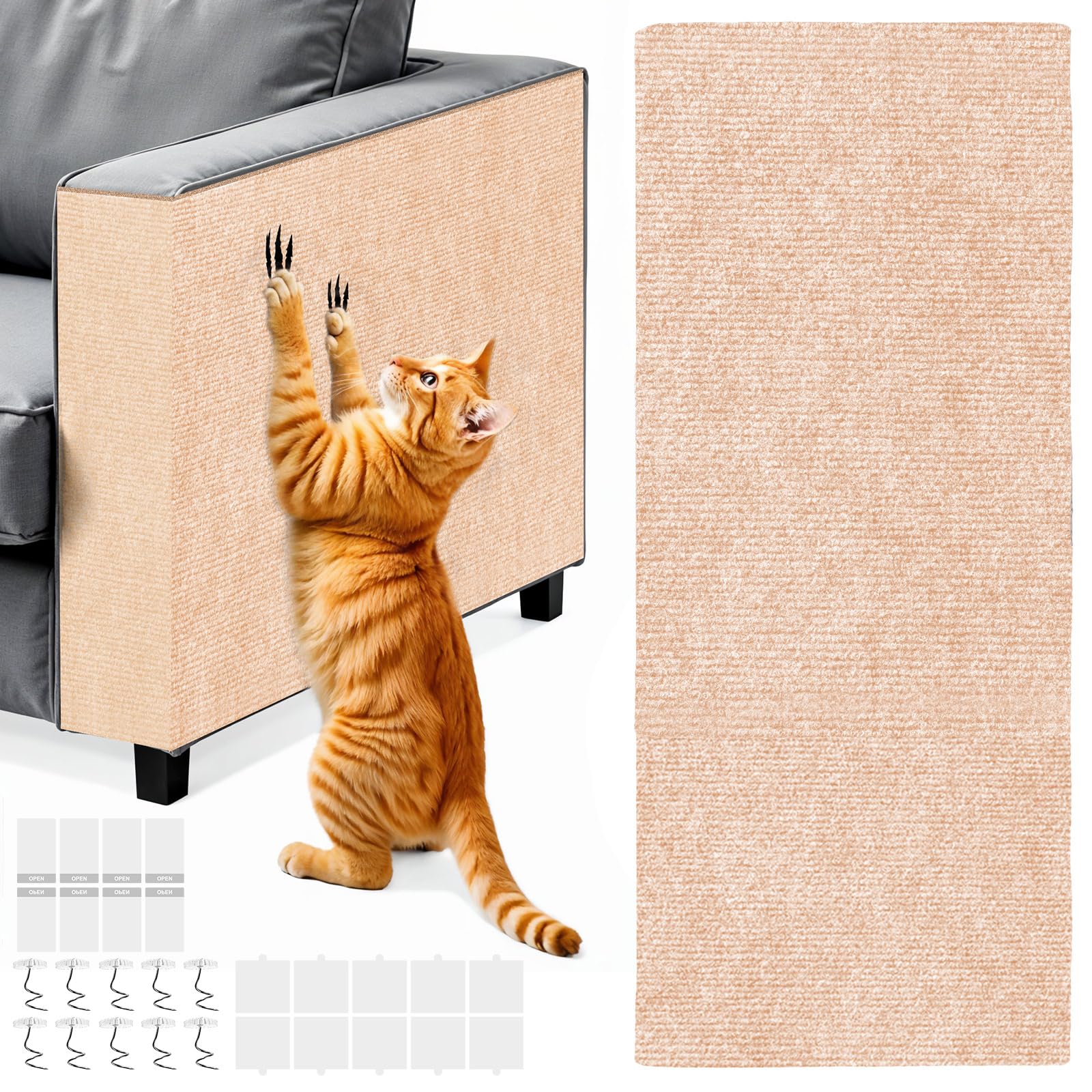 Photo 1 of 78.7x15.8 in Cat Scratch Furniture Protector, Self-Adhesive Couch Protectors from Cat Caws for Couch, Wall Trimmable (Beige)