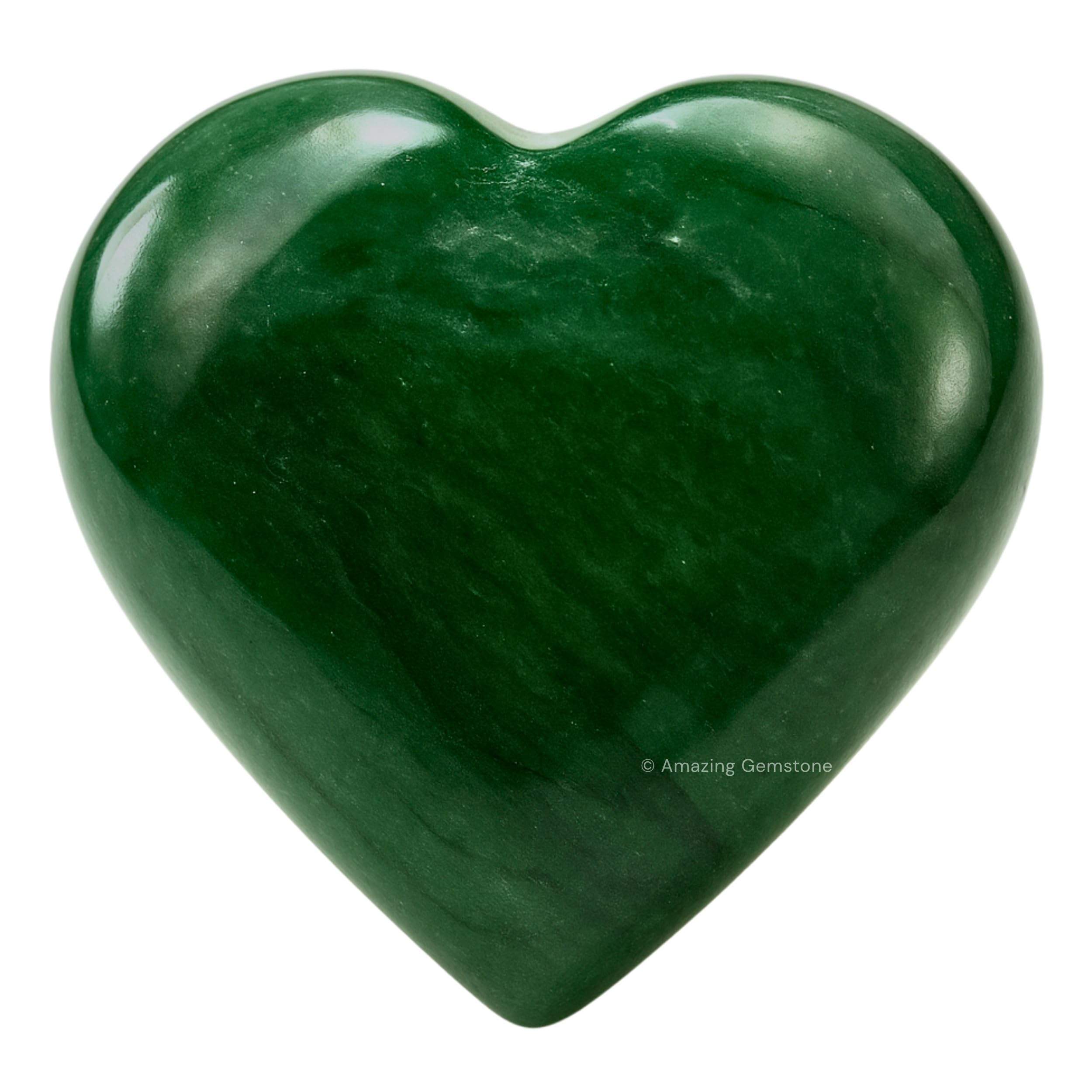 Green Aventurine dark Crystal Heart Palm Stone - Pocket Massage Worry Stone for Natural Body Chakra Balancing, Reiki Healing and Crystal Grid