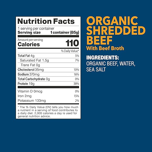 WILD PLANET USDA ORGANIC SHREDDED BEEF WITH BEEF BROTH AND SEA SALT, 3 OZ POUCH (PACK OF 1), PACKAGING MAY VARY
