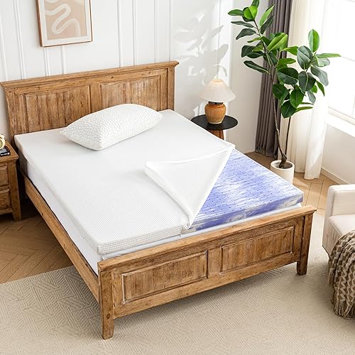 ZEO-SLEEP Memory Foam Mattress Topper with Cover Hypoallergenic Enhanced Support Design 3 Inch Gel Ventilated Pressure Relieve Mattress Pad Soft Breathable Bed Topper, Queen Size