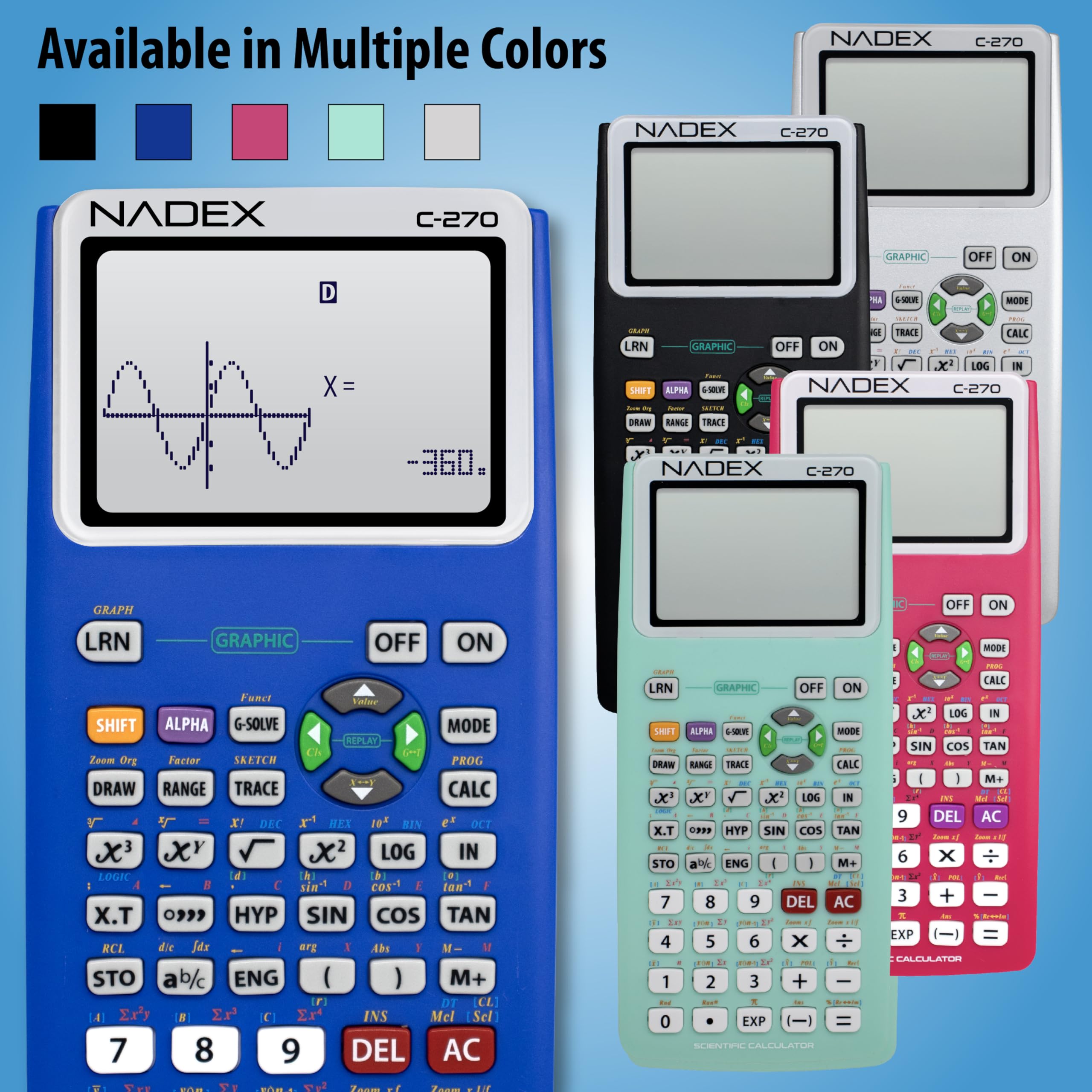 Scientific Calculator with Graph Functions for College and High School Students, Engineering, Advanced Mathematics, Calculus, Algebra, Geometery, Trigonometry, Statistics, Physics, Chemistry - Blue