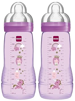 MAM 99950501 - Easy Active Baby Bottle 330 ml, Babyflasche, Doppelpack für Mädchen