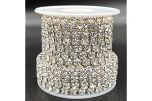 Towenm 1 Roll 5 Yards Large Crystal Rhinestones Close Chain, 5mm Rhinestone Chain, SS24, Sew on Crystal Rhinstone Chain Trim, Crystal Claw Cup Chain Roll (Silver Base + Crystal Clear, SS24 / 5.0mm)