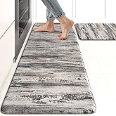 KIMODE Anti Fatigue Kitchen Mats for Floor, Abstract Farmhouse Kitchen Rugs | 17"x47"+17"x29" Non Slip Waterproof Kitchen Floor Mats,Comfort Standing Mats,Black Grey Laundry Room Rug for Sink Office Desk