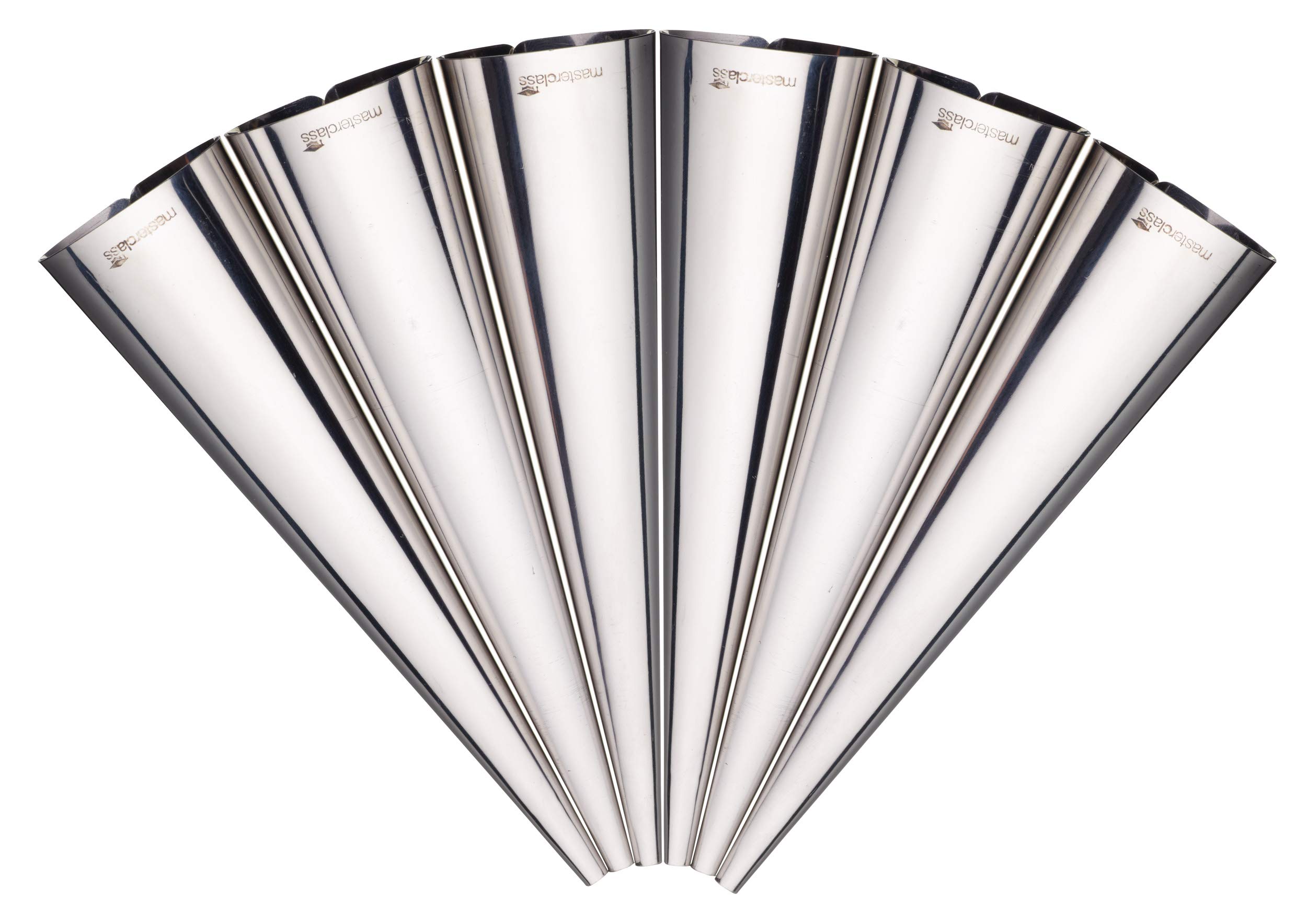 MasterClass Cream Horn Moulds, Stainless Steel, Pro Pastries Cone Shapers, Blister Packed, 6 Piece Set, Silver, 14 cm