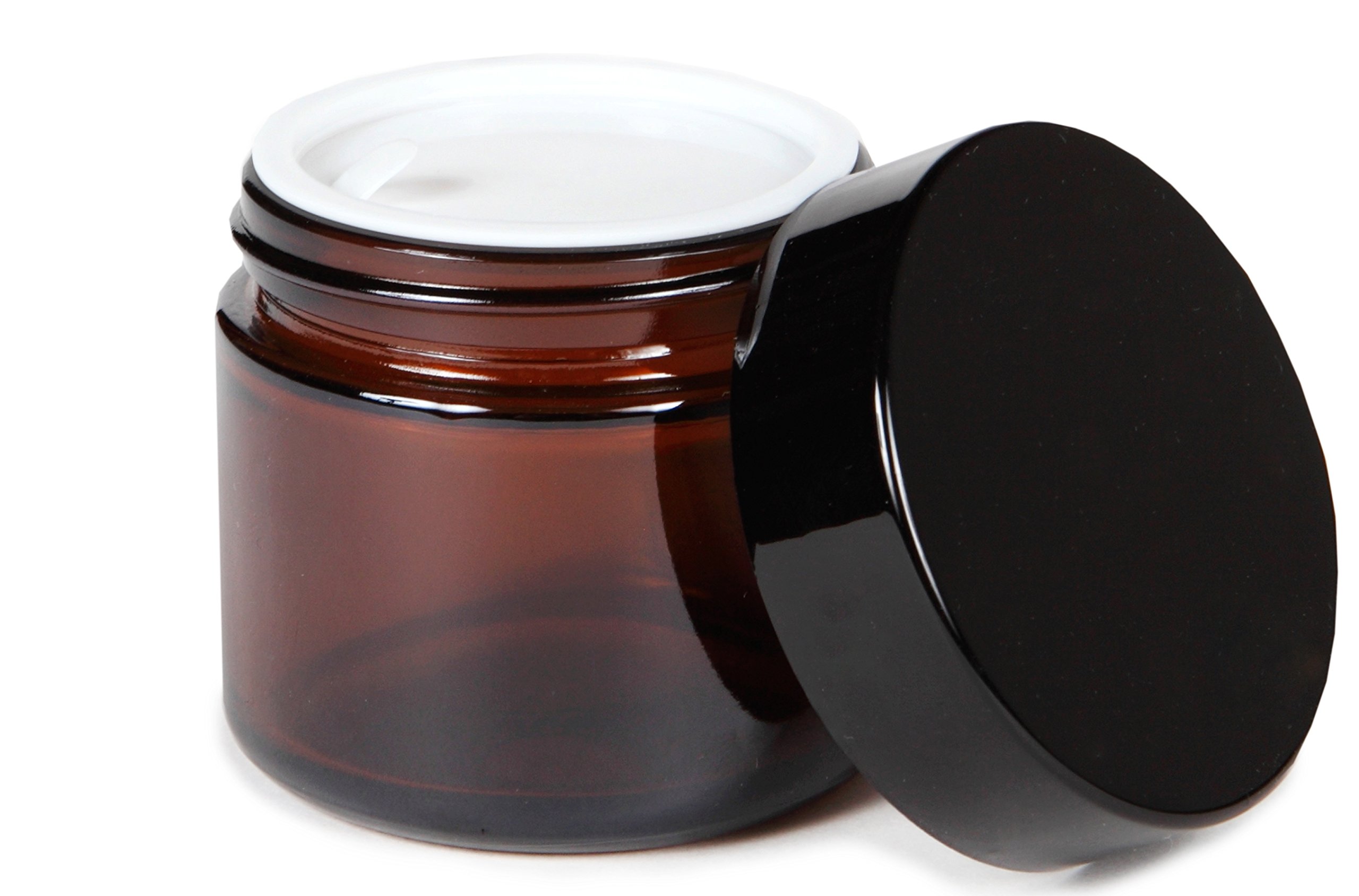 Vivaplex Vivaplex, 12, Amber, 2 oz, Round Glass Jars, with Inner Liners and black Lids