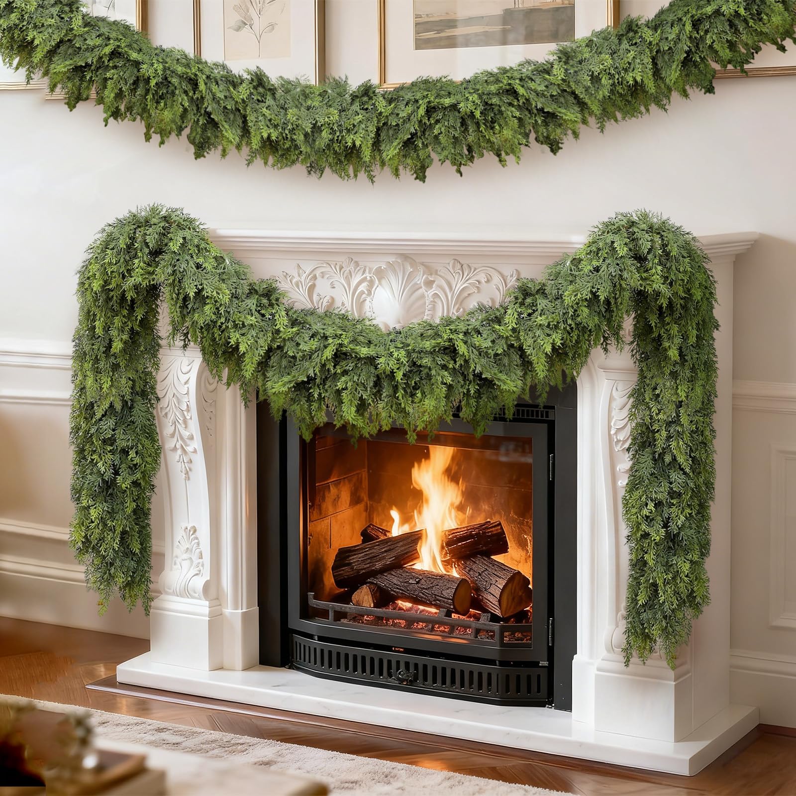 Photo 1 of 1 PCS 6FT Christmas Cedar Garlands Artificial Norfolk Pine Garlands Real Touch Cedar Winter Pine Greenery Garland for Mantel, Table, Fireplace, Wall, Door, Indoor Outdoor Christmas Decorations