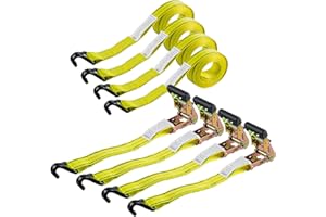 Autofonder 4pcs 1-1/2 x 15 ft Heavy Duty Ratchet Cargo Tie Down Straps 3,000 LBS Break Strength Tie-Down Ratcheting Straps Wire Hook Ends, J-Hook Ratchet Strap TieDowns