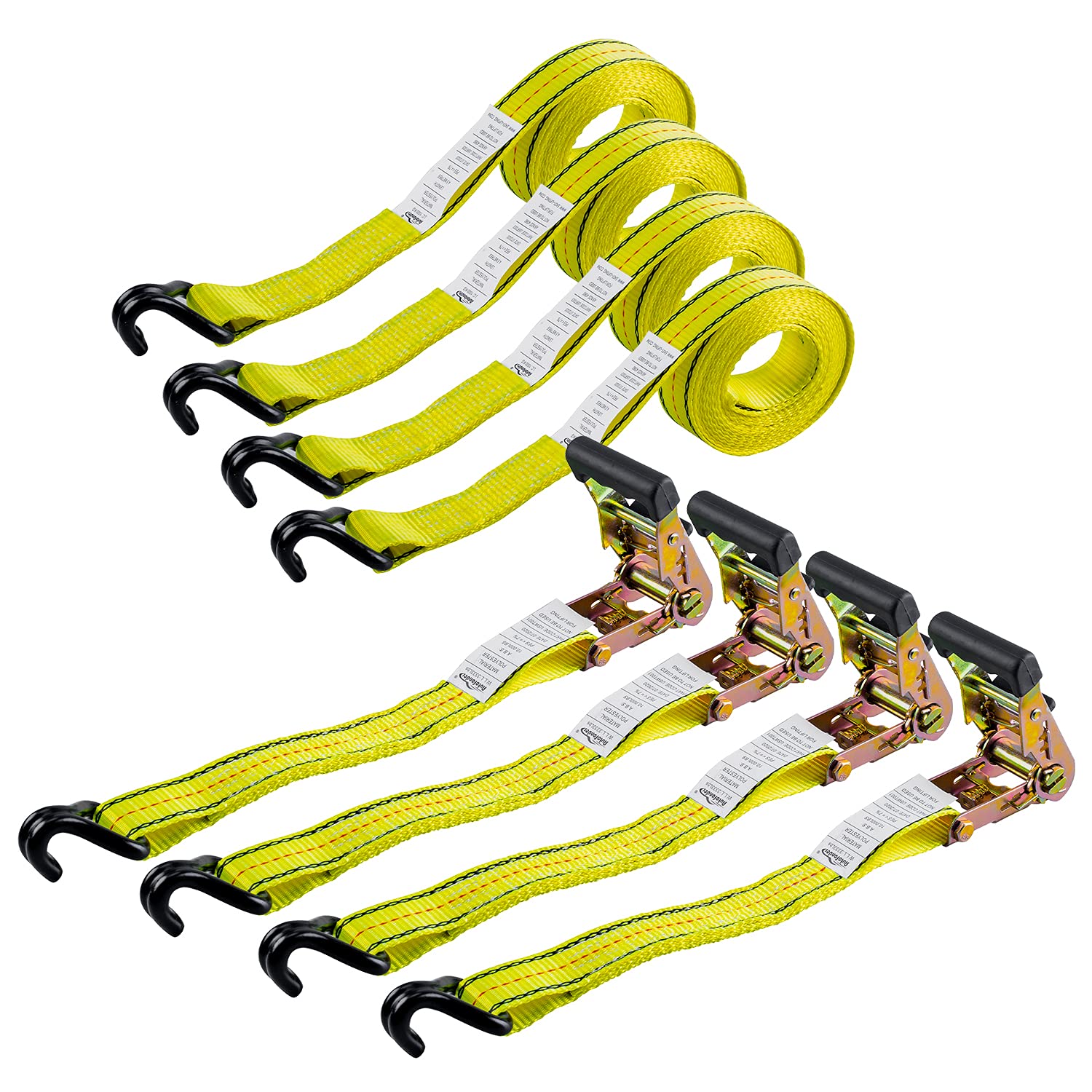 Photo 1 of Autofonder 4pcs 1-1/2 x 15 ft Heavy Duty Ratchet Cargo Tie Down Straps 3,000 LBS Break Strength Tie-Down Ratcheting Straps Wire Hook Ends, J-Hook Ratchet Strap TieDowns